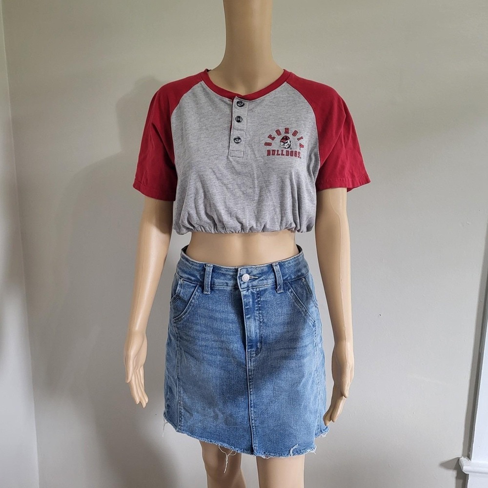 Upcycled Cropped Georgia Bulldogs Graphic T-Shirt Size M OOAK Elastic Waist